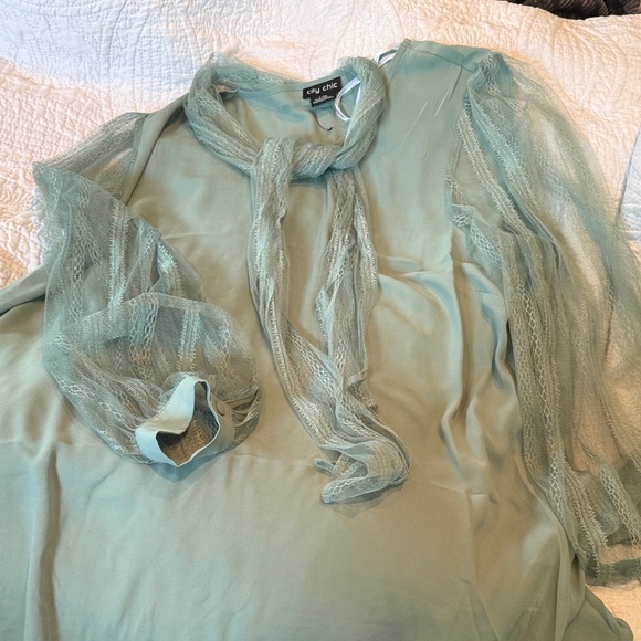 City Chic Tops - City Chic Women's Sage Blouse with Sheer Sleeves